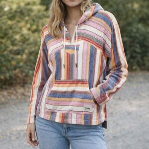 Roxy Baja Hoodie Striped Pullover Cotton Blend Size Small